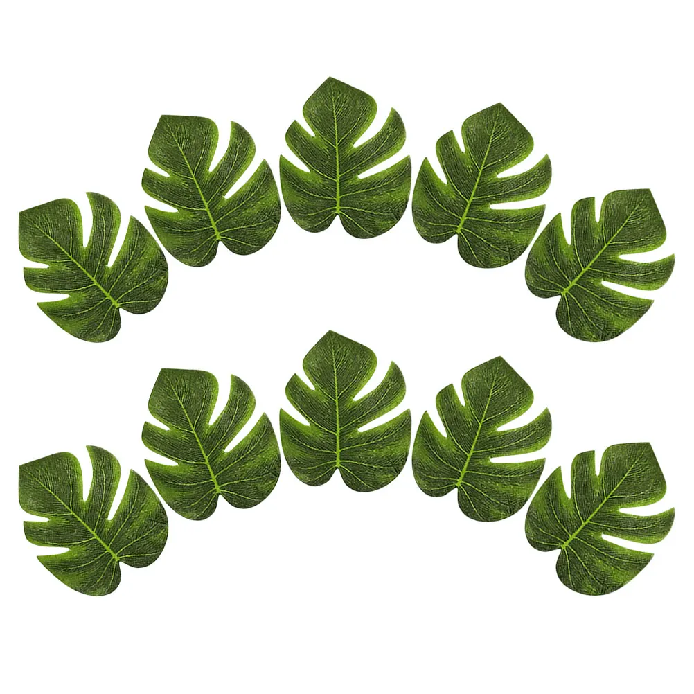

10 Pcs Monstera Decoration Fake Leaves Artificial Green Plant Adornment Dining Table Sushi Plate Layout Decor Easy Care Lifelike