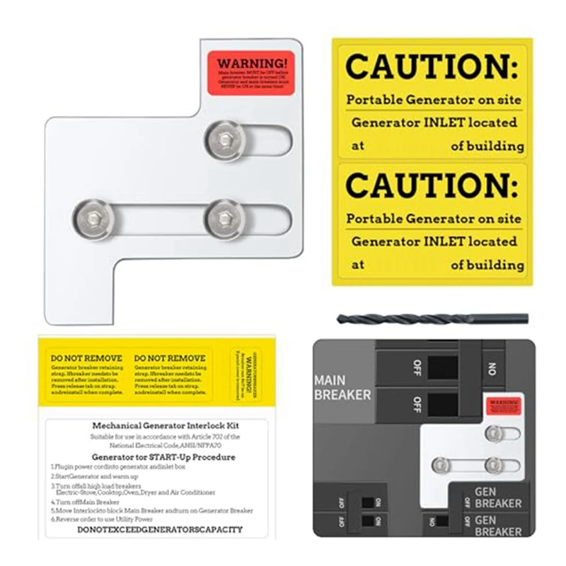 Generator Interlock Kit For 150 Or 200 Amp Panels. 1 1/4Inch Spacing Between Main And Branch Breakers Easy To Use