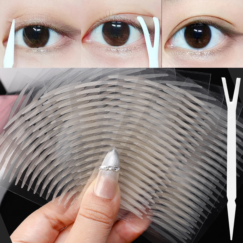 480PCS Double Eyelid Stickers Invisible Natural Eyelid Tape Sticker Clear Beige Stripe Mesh-Lace Self-adhesive Eyes Tape Makeup