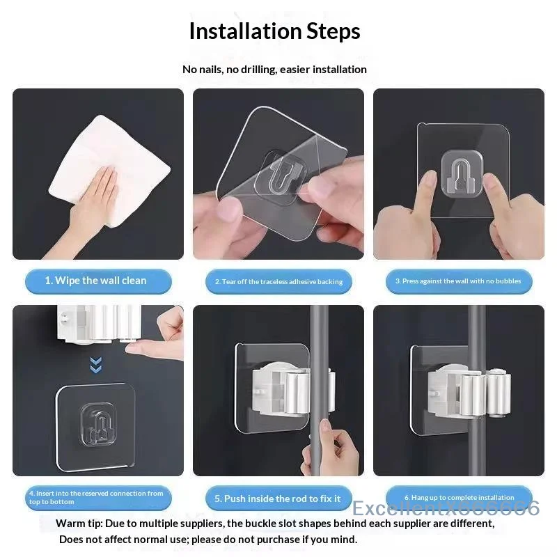 Wall Mounted Mop Organizer No Drilling Heavy Duty Adhesive Non-Slip  Hanger for Home Garage