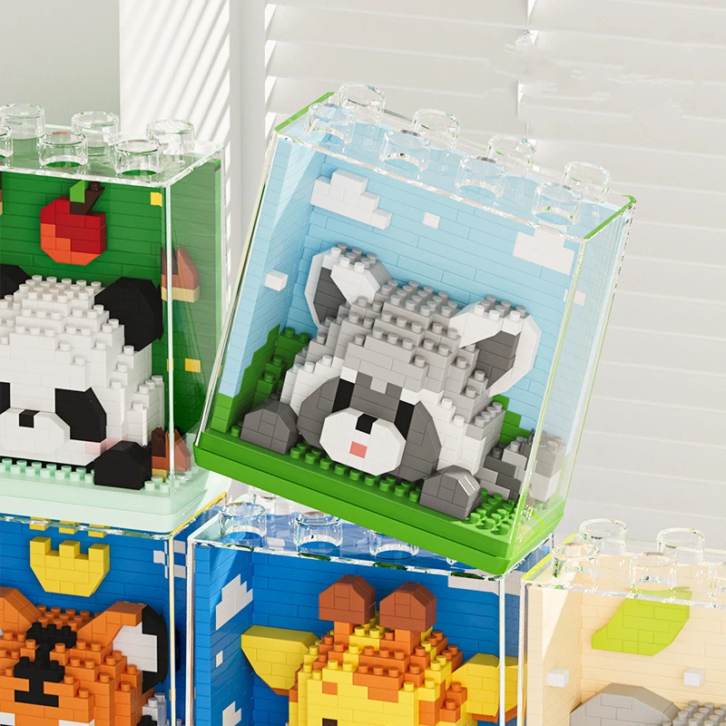 ใหม่ แพนด้ารูปสัตว์น่ารัก ﻿ ยีราฟ Tiger Fox Guinea Pig Lamb Koala Penguin Building Blocks ชุดสาวอิฐชุดของเล่นเด็กเด็ก