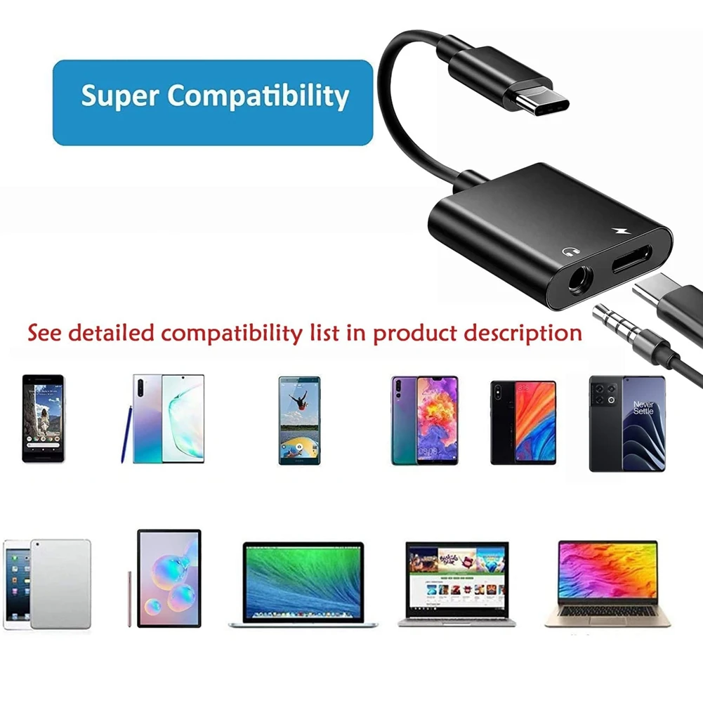 【متوفر】 محول شاحن USB C إلى 3.5 مم، 2 في 1 لهاتف Galaxy S22/S21/S20/S20+ Ultra، Note 20/10، Pixel 6/5/4/3 XL(Bla)
