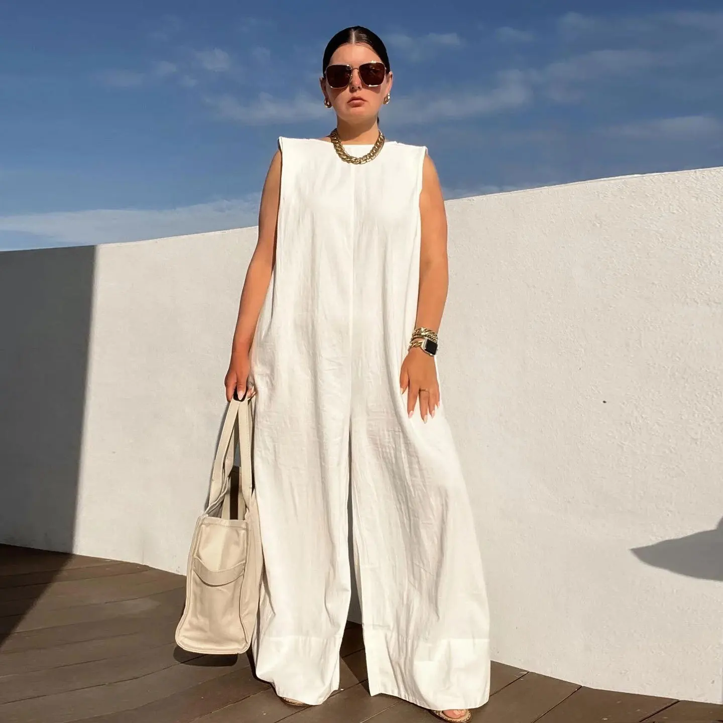 Ladies Bib Pant Suspender Trouser Summer Loose Female Women One-Piece Sleeveless Wide-Leg Rompers Overalls Jumpsuit Streetwear