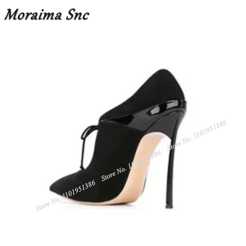 

Moraima Snc Black Lace up Metal Heel Pumps For Women Wine Glass Heel Shoes Pointed Toe Slip on Stiletto Heels Zapatillas Mujer