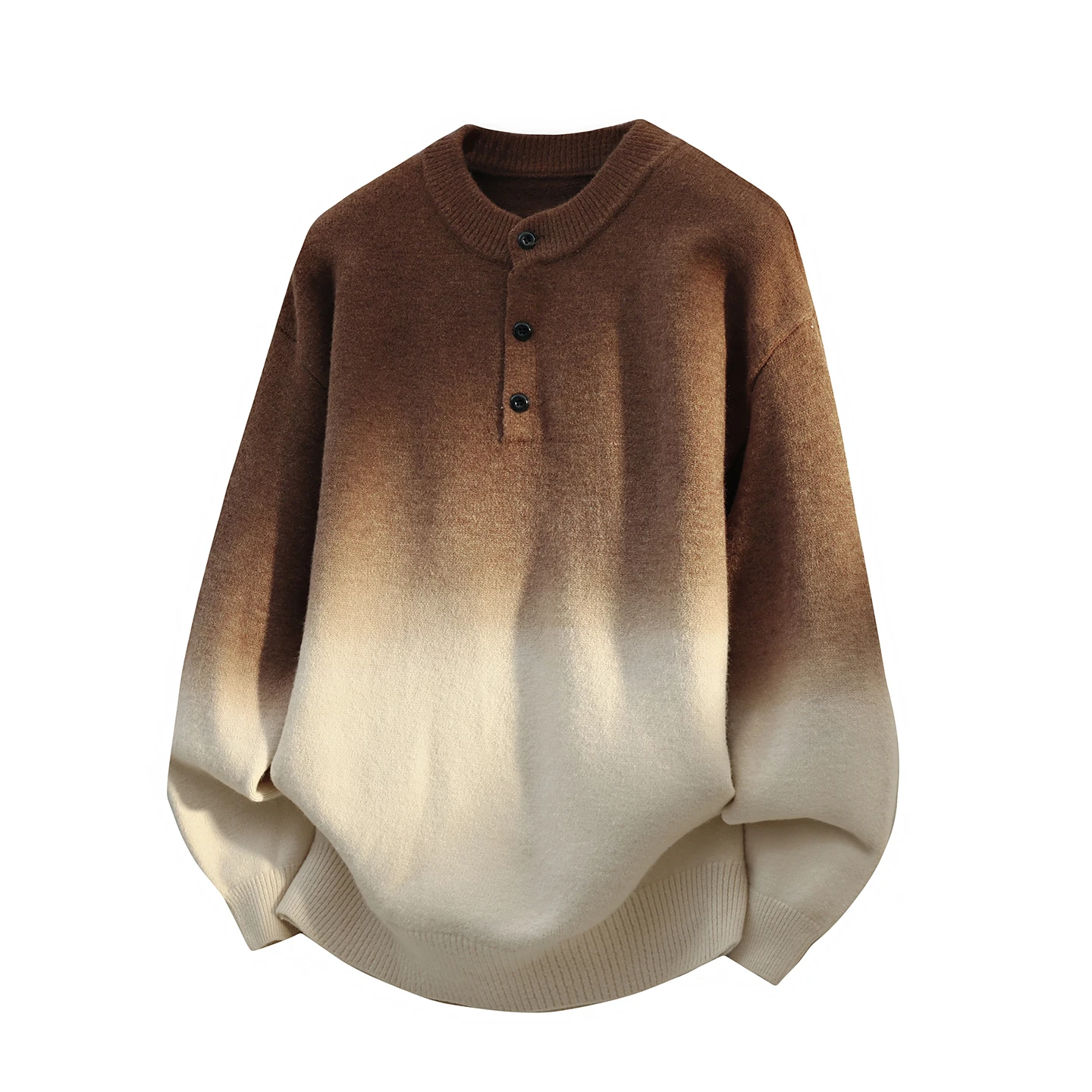 

Мужской свитер с воротником хенли в стиле ретро, вязаный, с градиентным цветом, удобный, свободного кроя, зимний, модный, базовый стиль, с длинным рукавом