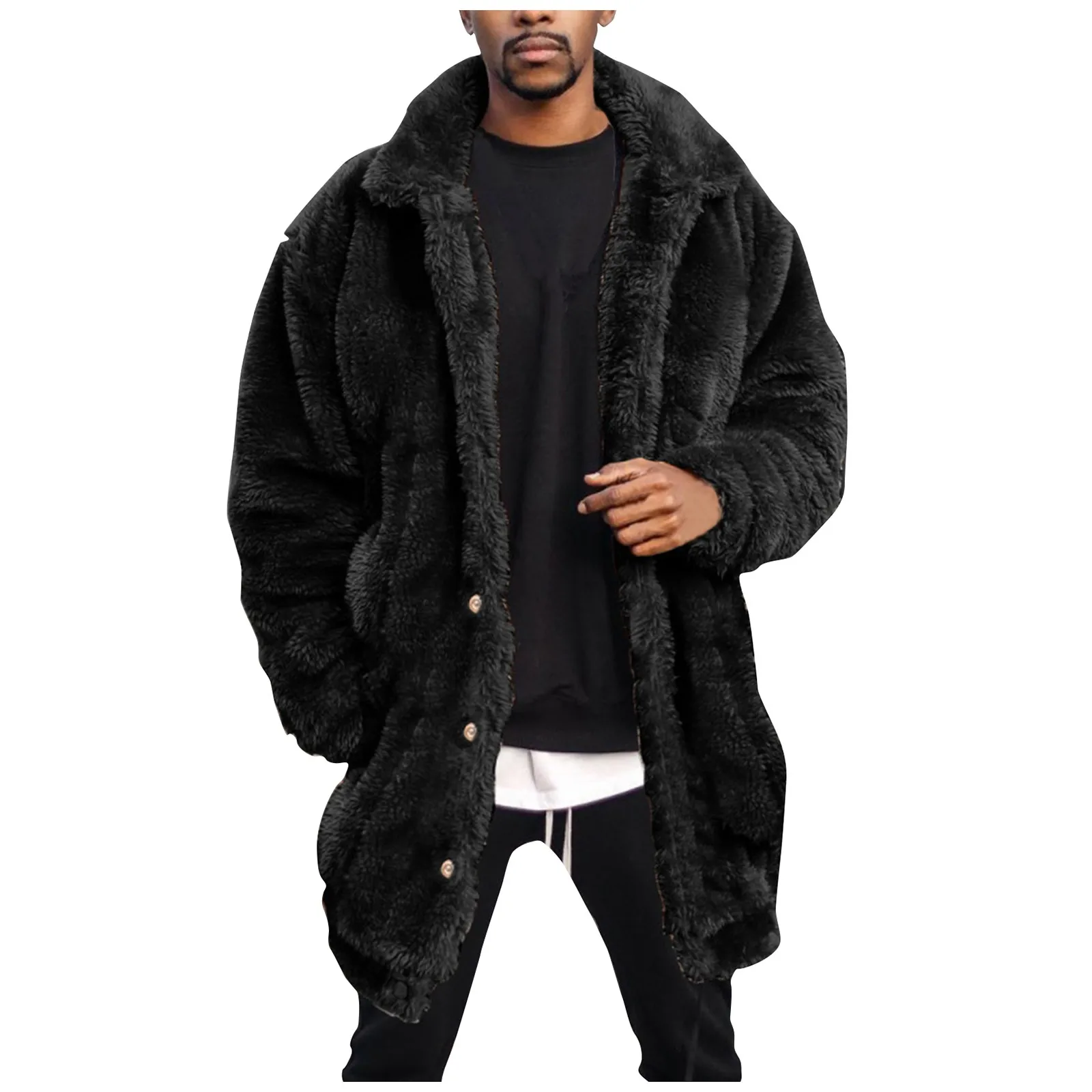 Abrigo de lana de alta calidad para hombre y mujer, abrigo holgado y cálido de piel sintética, prendas de vestir largas de felpa a la moda informal, novedad de invierno