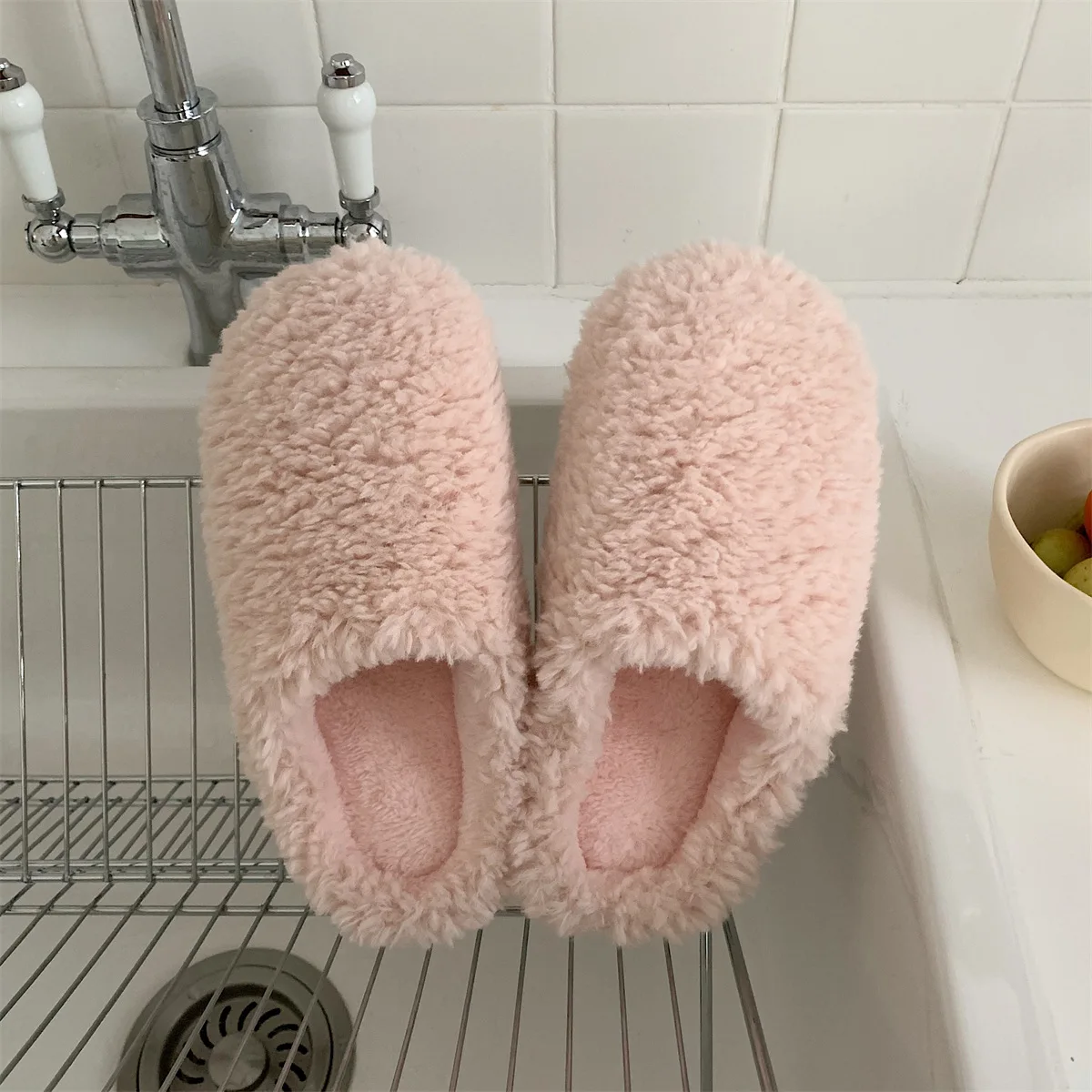 Cotton Slippers 2023 New Plush Pantuflas Women Autumn Winter Household Non-slip Warm Flat Slides Home Shoes Indoor Fur Slippers