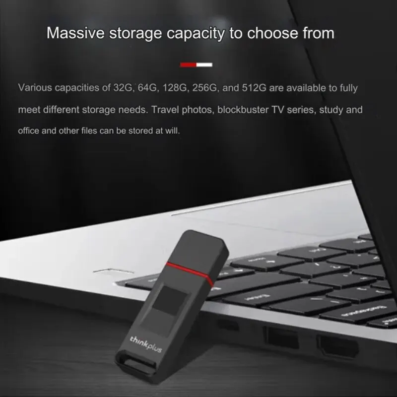 Thinkplus-指紋ロック解除チップ,USBフラッシュドライブ,32GB, 64GB, 128GB, 100MB, 256GB