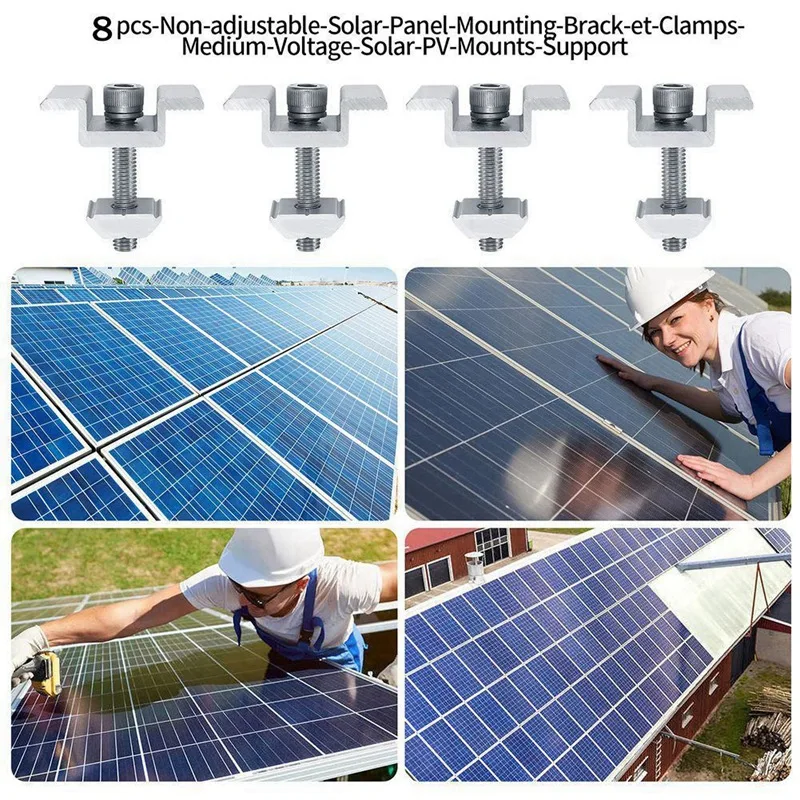 ¡Promoción! Paquete de 8 soportes de montaje de paneles solares, abrazaderas de extremo de paneles solares, abrazaderas centrales, para módulo Solar de paneles solares fotovoltaicos