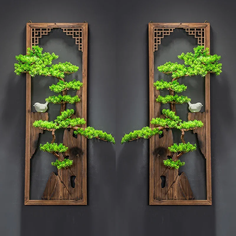 New Chinese style wall hanging office entrance background wall green plant decoration restaurant tea room wrought iron three-dim