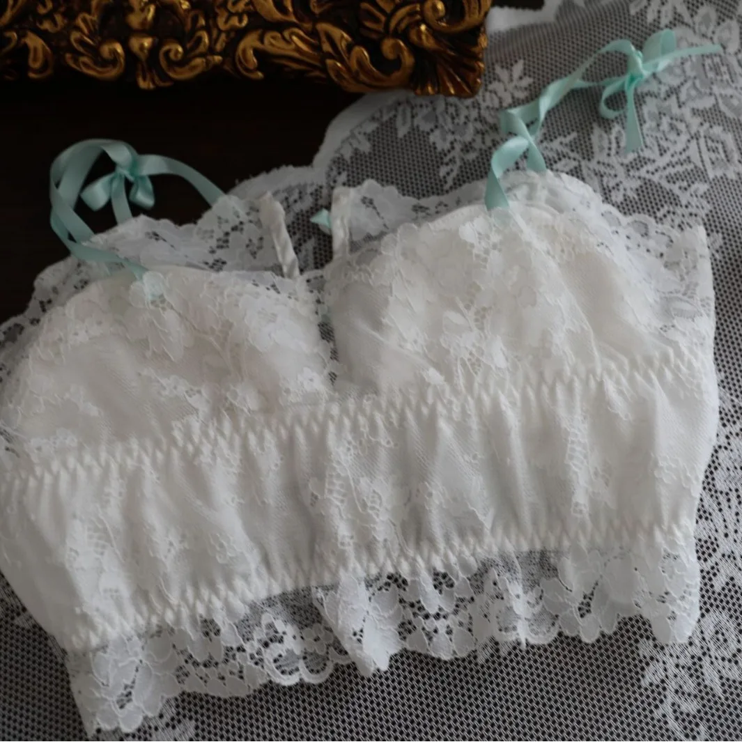 طقم حمالة صدر رفيعة من الدانتيل بشريط عتيق بدون حلقة فولاذية ملابس داخلية نسائية يابانية طالب صدر صغير مريح Ropa Interior Mujer #4