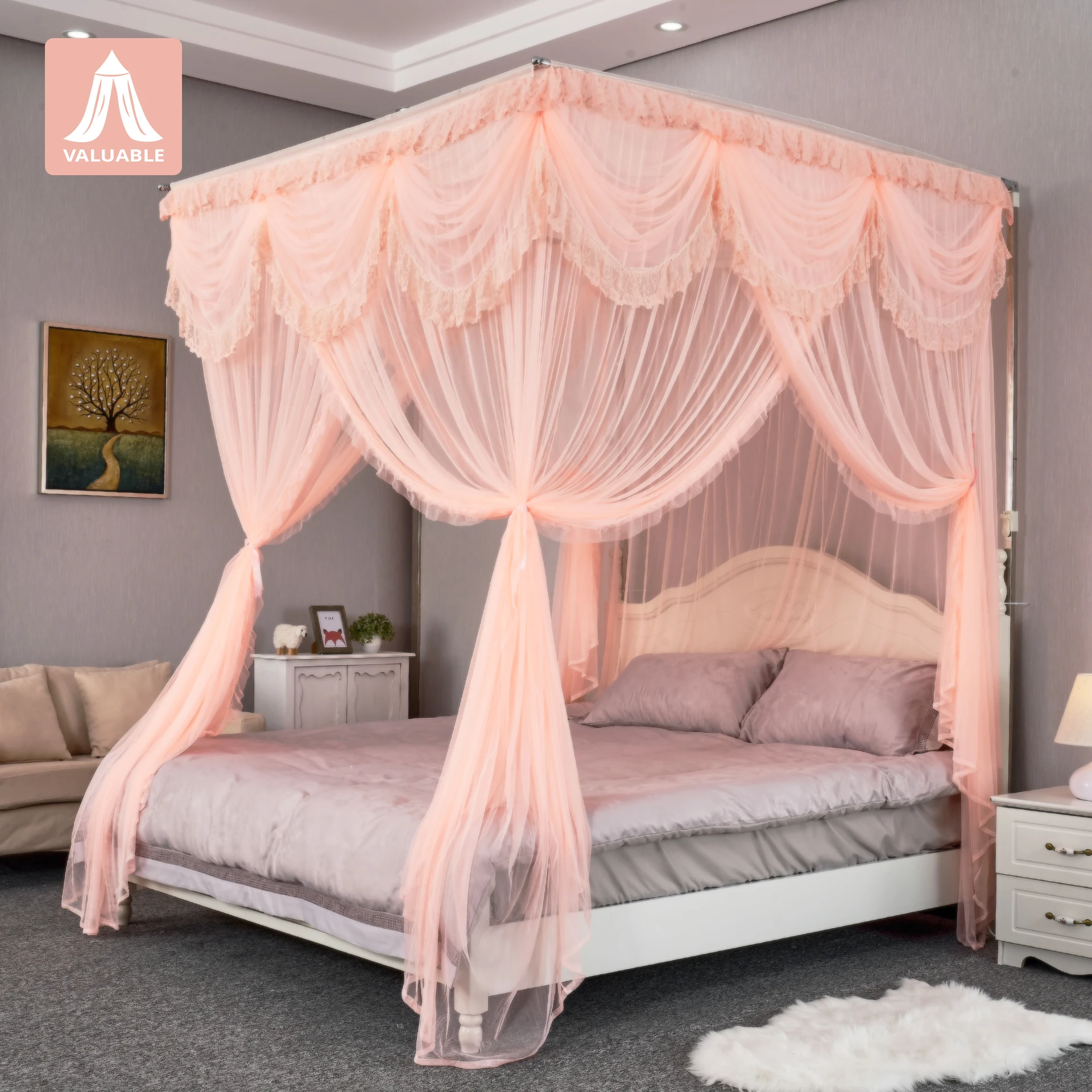 Foldable Double Bed Outdoor Polyester Mosquito Net Quadrate Conical Stainless Steel Mesh Adults Camping Travel Home Use Summer