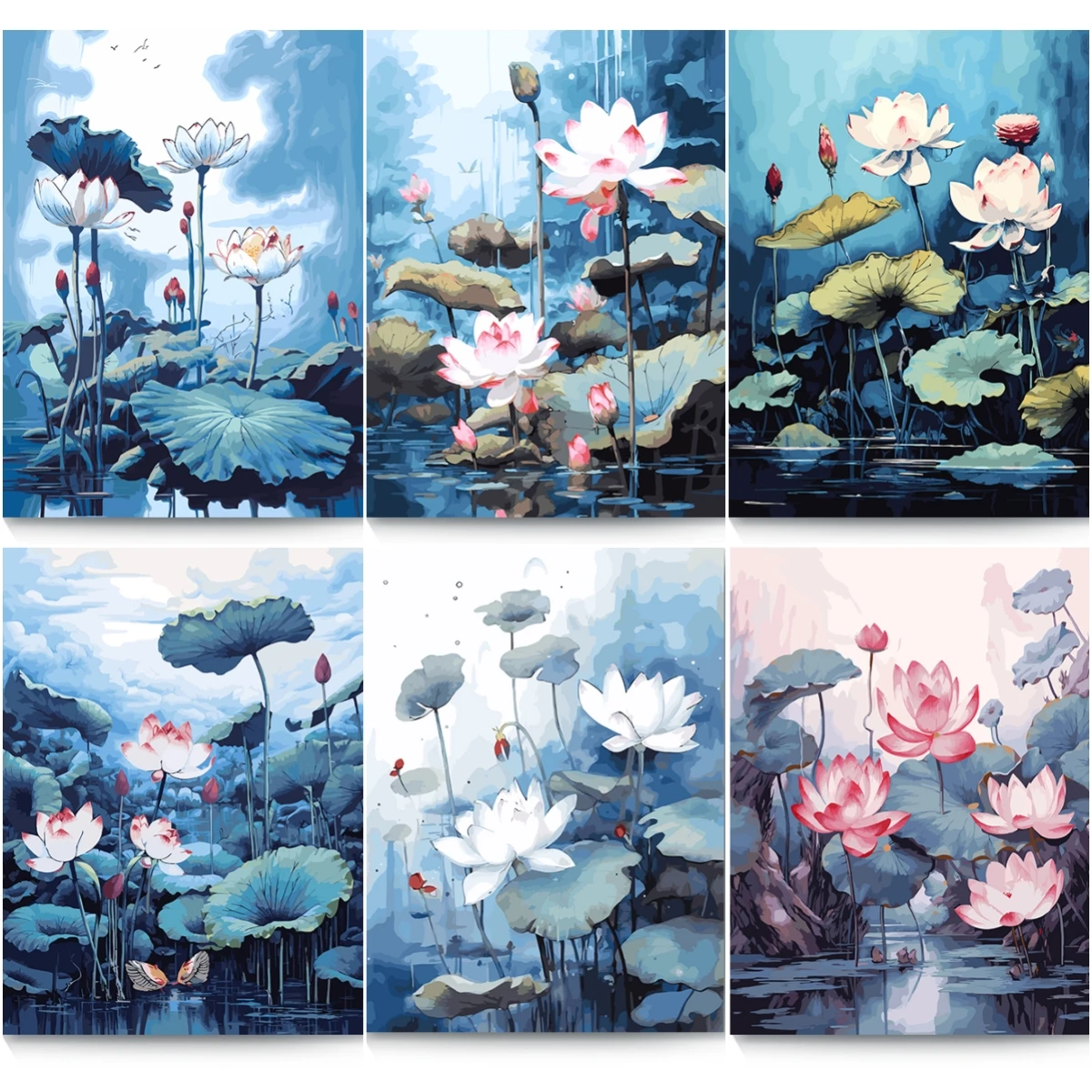 Hamlet Acrylic Paint by Numbers for Adults, Handpainted Canvas Painting, Scenery, Water Lily, 60x75cm