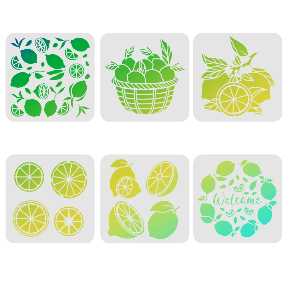 6pcs Summer Lemon Stencils Lemon Painting Stencils for Farmhouse, Lemon Manor Welcome Template for Painting on Wood Wall Floor