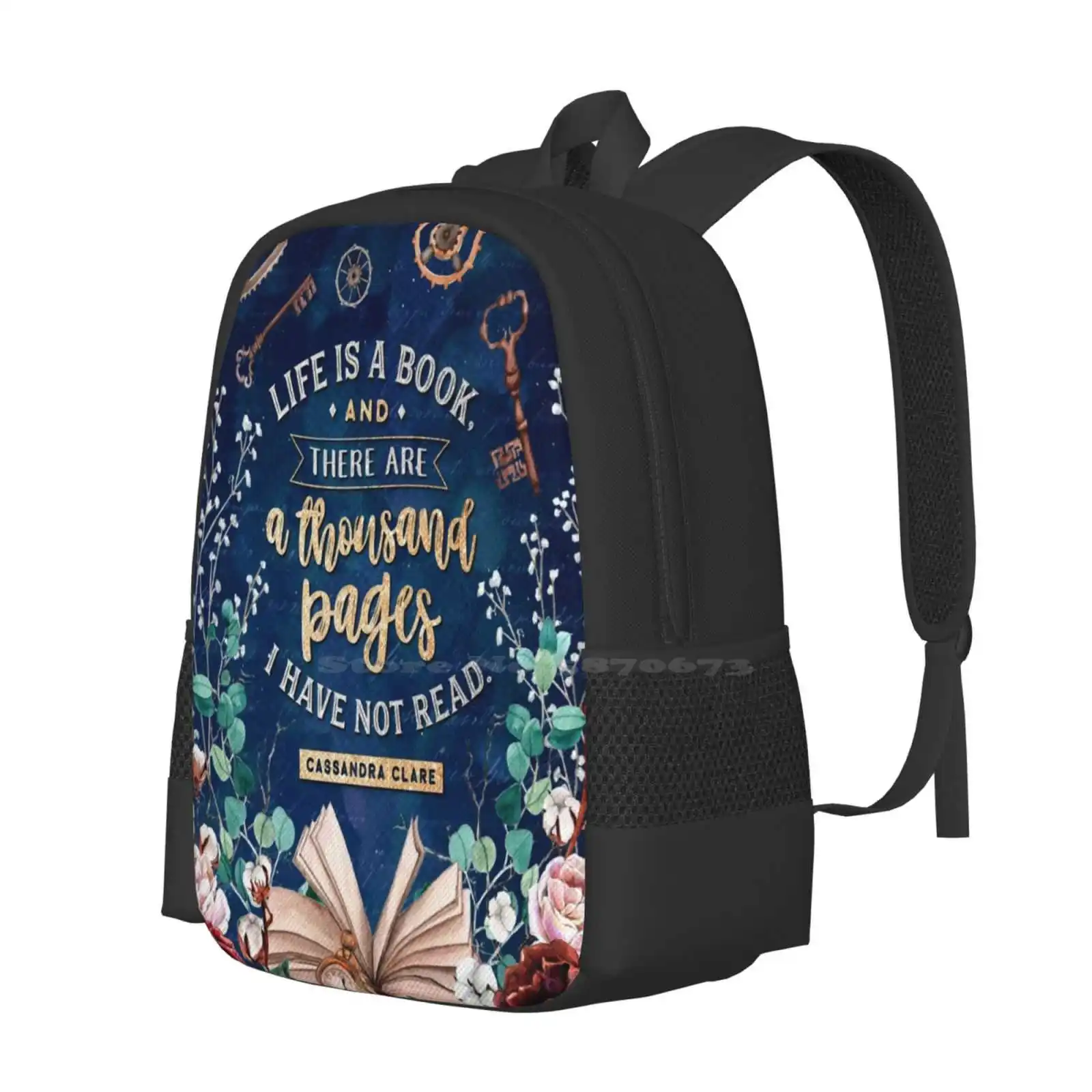 Life Is A Book School Bags For Teenage Girls Laptop Travel Bags Books Reading Vintage Keys Floral Flowers Roses Gears Clockwork