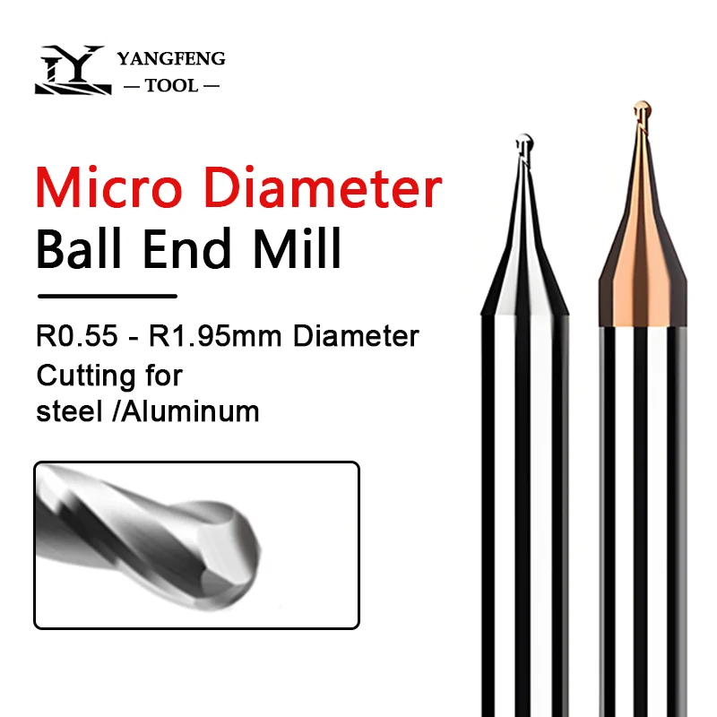 

HRC60 Micro Ball Nose Milling Cutter Tungsten Carbide 2F Mini Diameter End Mill CNC Engraving Bit For Machining Steel Aluminum