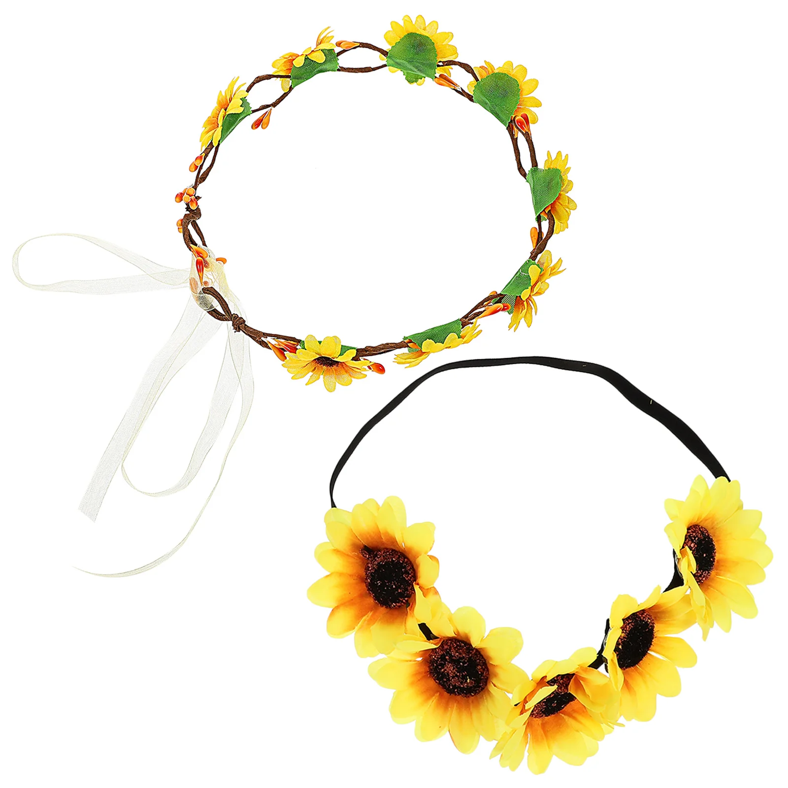 

2 Pcs Sun Flower Headband Bohemian Hair Hoop Hat Cloth Flowers Garland Nylon Cosplay Headdress Sunflower