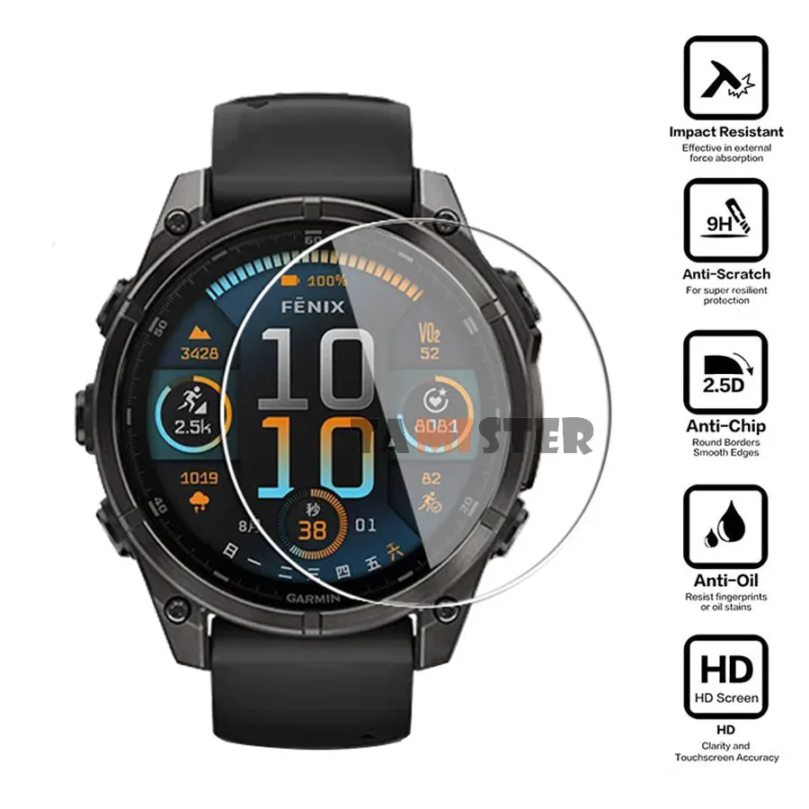 ガーミンフェニックス8用強化ガラス保護カバー,スクリーンプロテクター,スマートウォッチ,フィルムアクセサリー,43mm, 47mm, 51mm