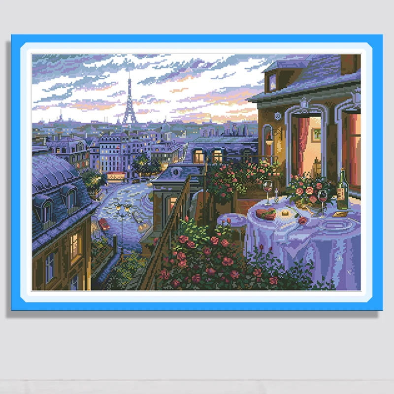 Paris by Night Cross Stitch Kits Patterns Canvas Embroidery Needlework Sets 11CT 14CT Diy Handmade Crafts Paintings Home Decor