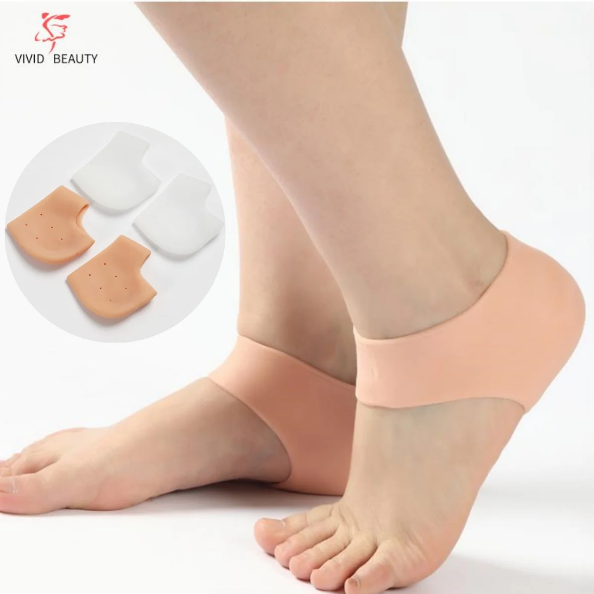 

2 Pcs Silicone Feet Care Socks Moisturizing Gel Heel Thin Socks With Hole Cracked Foot Skin Care Protectors Lace Heel Cover