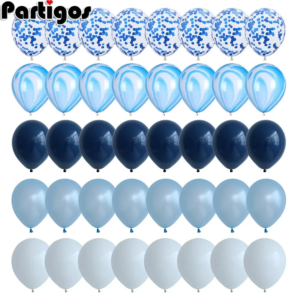 

40 Pcs Blue Balloons Set Agate Marble Balloons With Silver Confetti Balloon Wedding Baby Shower Graduation Birthday Party Decor