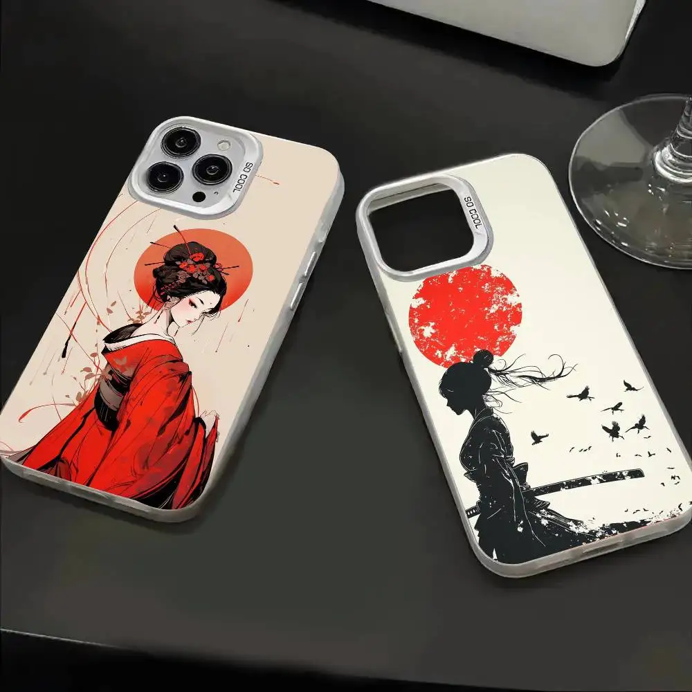 Чехол для телефона «Японский пейзаж Самурай Гейша» для iPhone 16, 15, 14, 13, 12, , Pro Max, 15, Pro SE