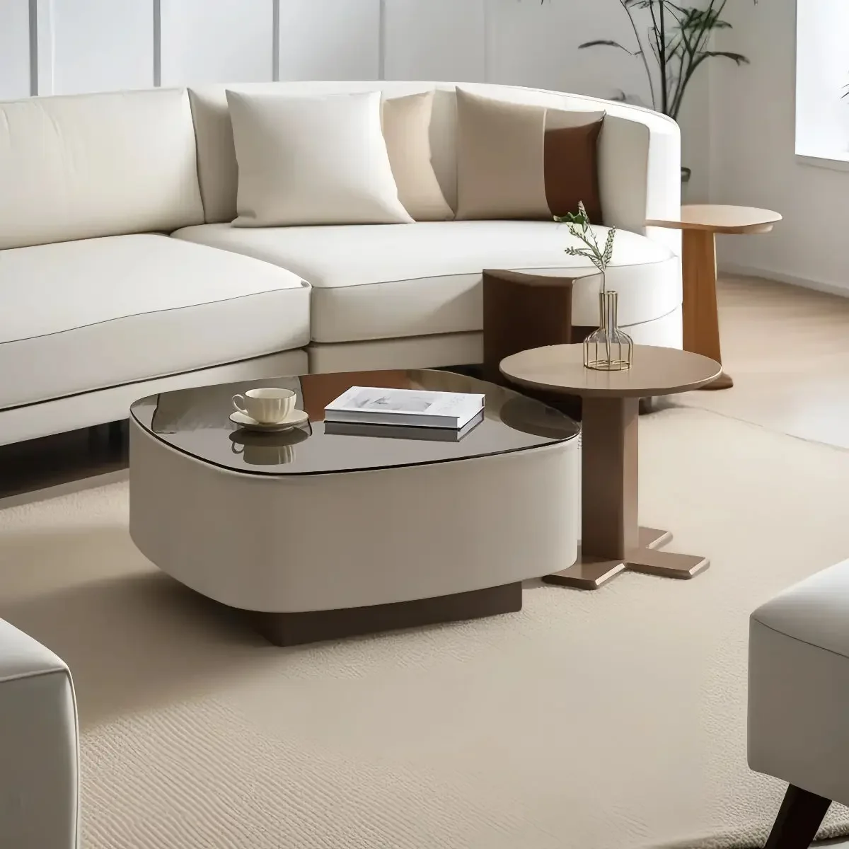 Tempered glass cream style modern minimalist living room household small apartment combination