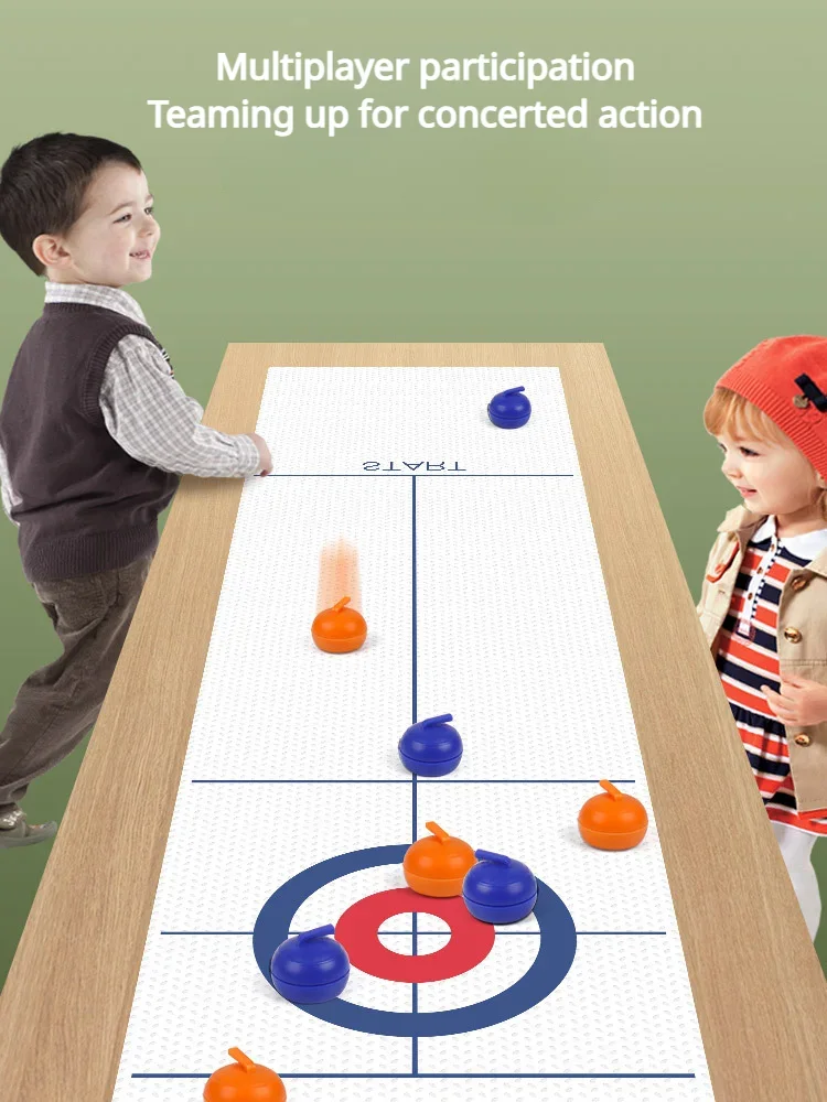 1PC Family Fun Board Games for Kids & Adults: Tabletop Curling Game with 8 Rollers & Shuffleboard Pucks