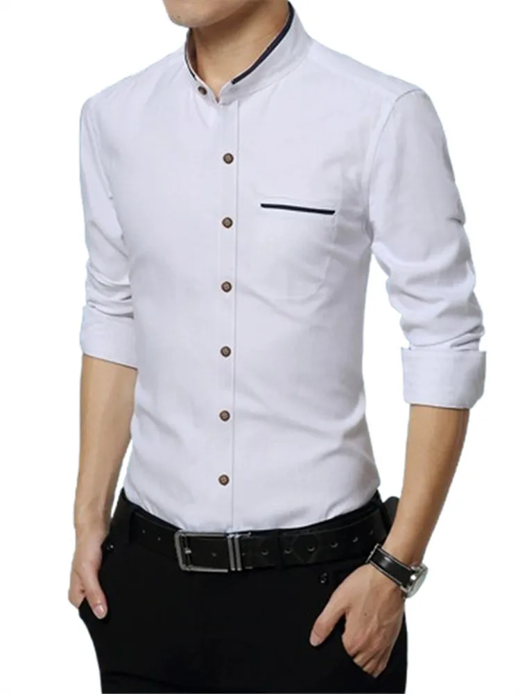 Nouvelle chemise hommes décontracté à manches longues col Mandarin chemises ajustées mode hommes chemises habillées d'affaires quatre Searsons grande taille 5XL