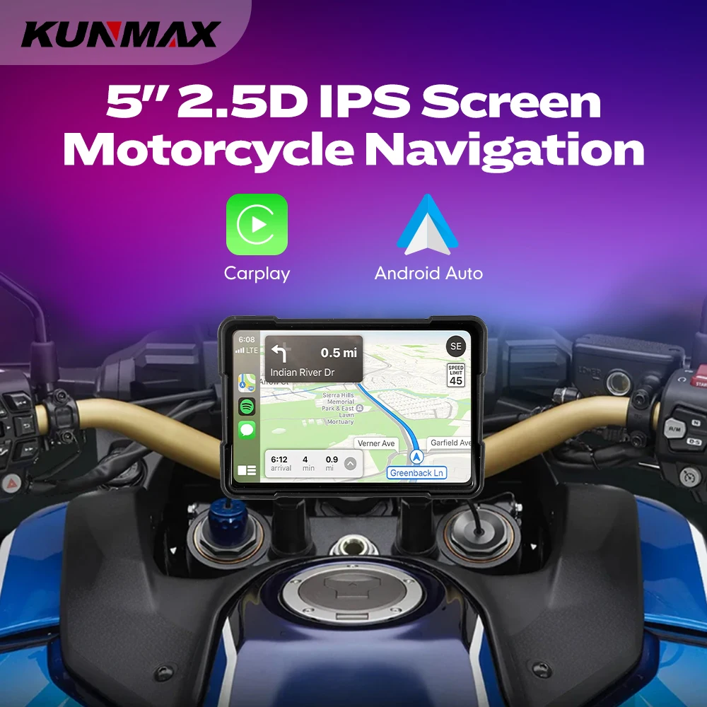 5 Inch Portable GPS Navigation Motorcycle Waterproof Carplay Display Motorcycle Wireless Android Auto IPX7 GPS Screen