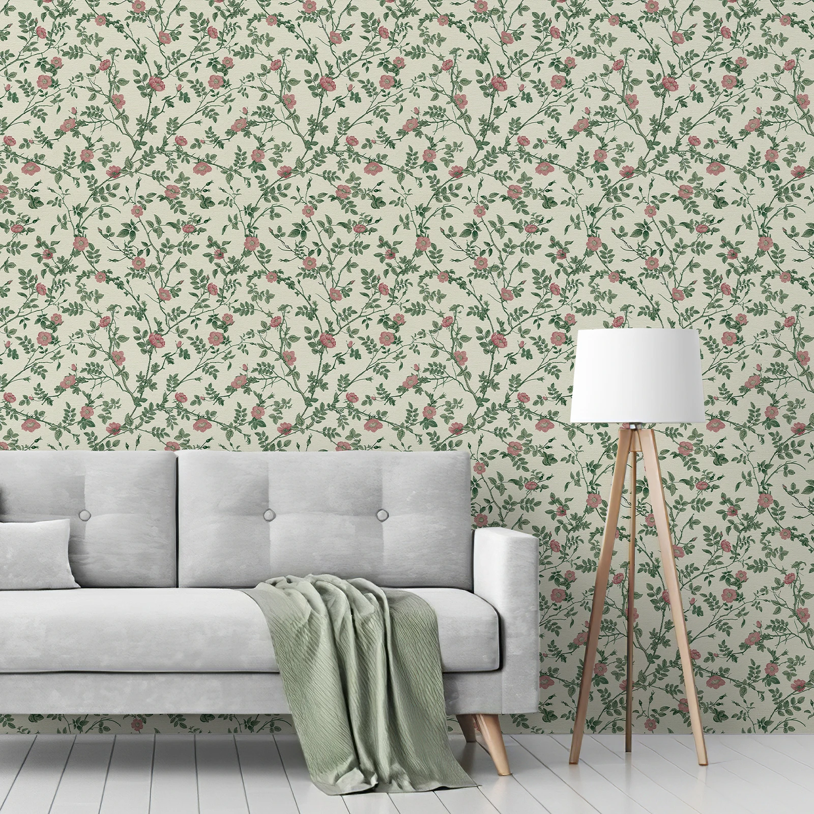 Green Floral Peel And Stick Wallpaper Retro Self Adhesive Waterproof Flower Wall Contact Paper Elegant Furniture Cabinet Sticker