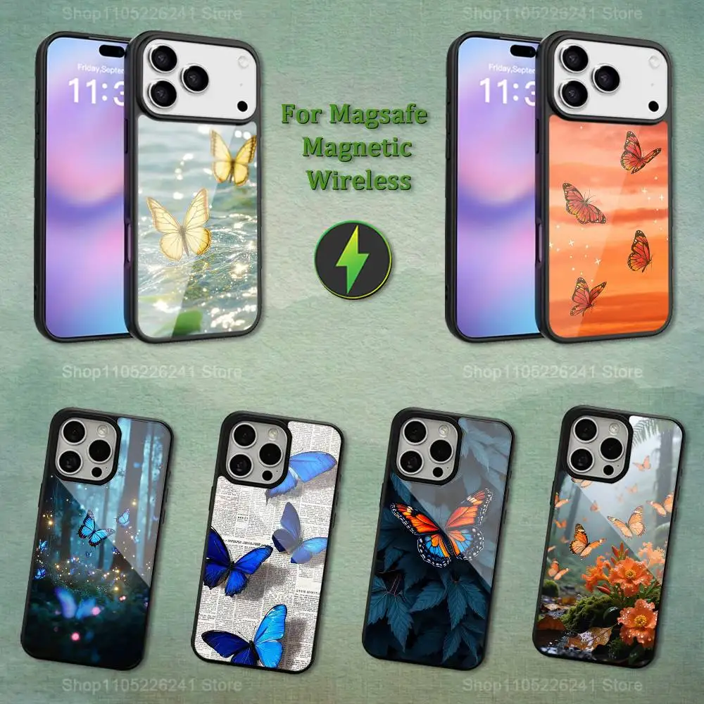 

Retro Art Butterfly Phone For iPhone 17,14,11,15,16,13,12,Pro,Max,For Magsafe,Plus,Mini, Magnetic Wireless Charging Case