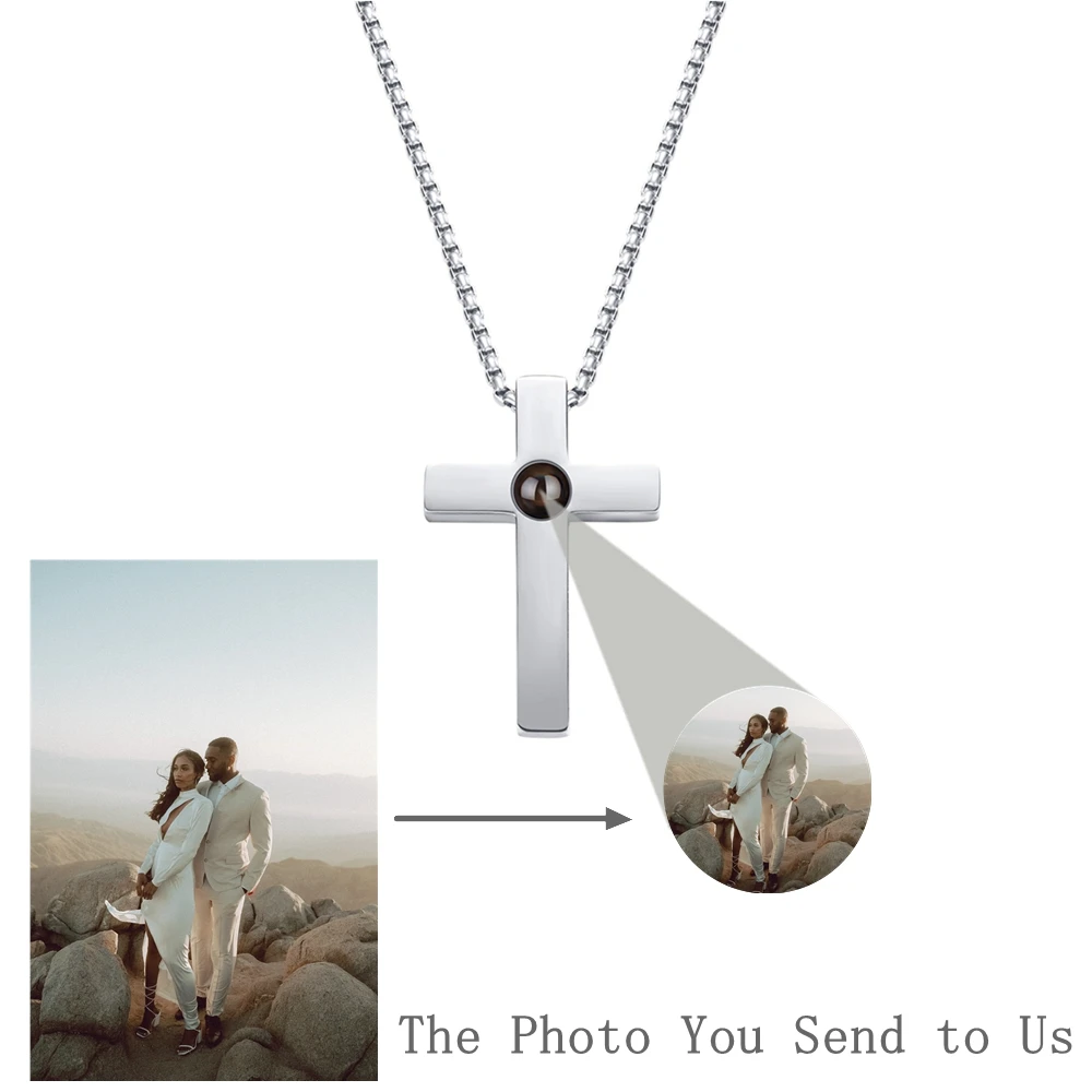 

Персонализированное ожерелье с подвеской в виде креста для женщин и мужчин, проекционное ожерелье из нержавеющей стали с фотографией, семейный подарок на память
