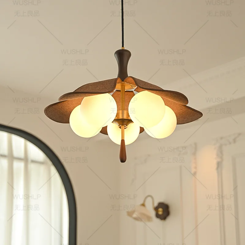 منتصف الطراز القديم الزجاج قلادة أضواء حماية العين الجوز اللون الرجعية غرفة المعيشة وابي سابي غرفة نوم LED الثريات المعلقة #3