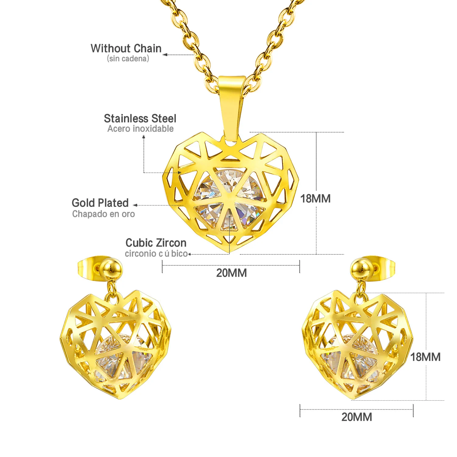 2022 neue in Edelstahl Schmuck Set Für Frau Wasser Tropfen Anhänger Halsketten und Ohrringe Set Zirkonia Gold farbe
