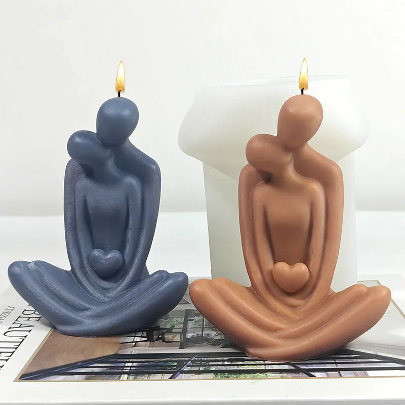Moule à bougie en silicone pour couple abstrait enlacé, DIY, fait main, pour cire d'aromathérapie, minimaliste, chaleureux, émotionnel, outil d'artisanat décoratif