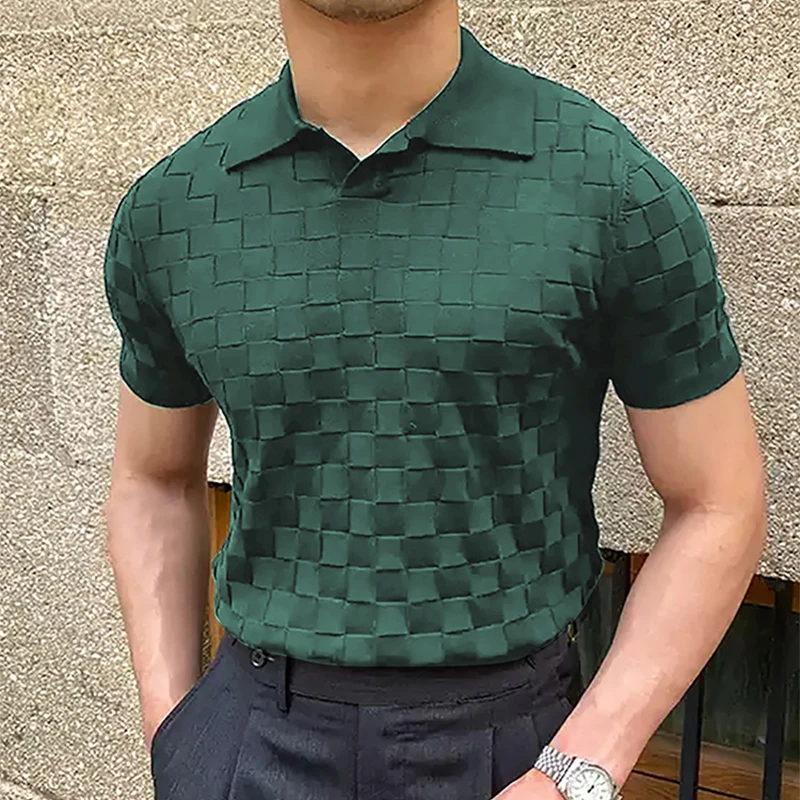 Luxury Plaid Patchwork Knitted Polo Shirt Men Spring Summer Casual Breathable Thin Knit Tops For Mens Knitwear Fashion Polo Tees