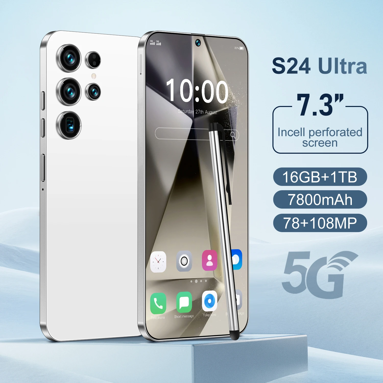 

Global Version S24 Ultra Original Smart Android Phone 7.3 Inch HD Screen 108MP Camera 7800mAh Dual SIM Dual Standby Unlock Phone