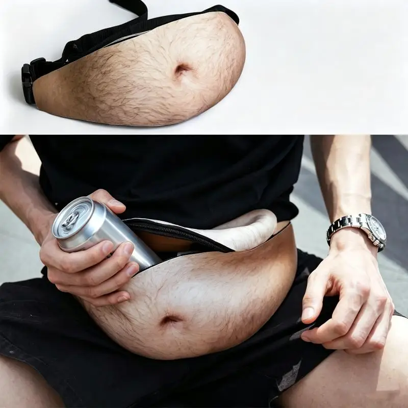 Fake Beer Belly Fanny Pack Funny 3D Print Dad Bod Money Belt Waist Bag Novelty Belly Bum Bag For Party Cosplay Gift