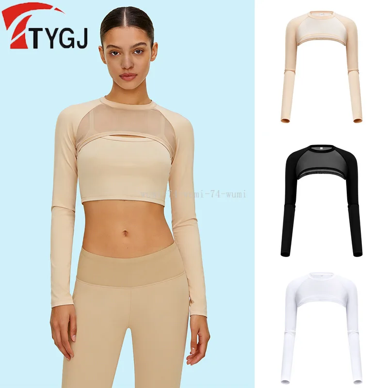 TTYGJ Quick-Dry Women Golf Shirt UV Protection Long-sleeved T-shirt Cooling Ice Silk Crop Tops Sunscreen Arm Sleeve Underwear