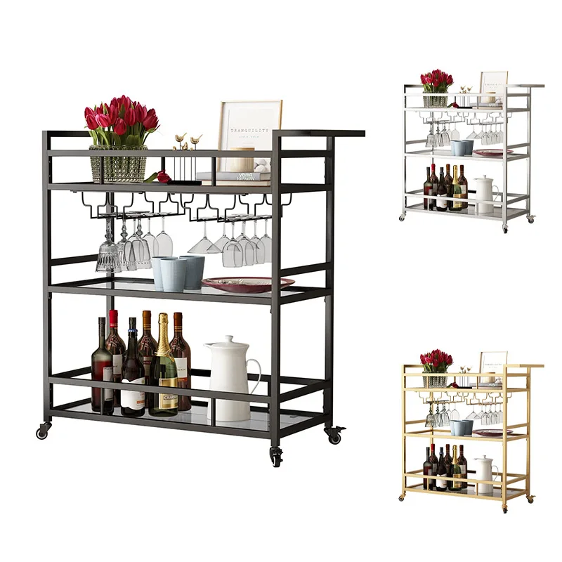 High Quality Hot Sale Home Bar Serving Truck, Wine Truck With 2 Shelves, Wine Holders, Glass Holders, For Kitchen, Dining Room