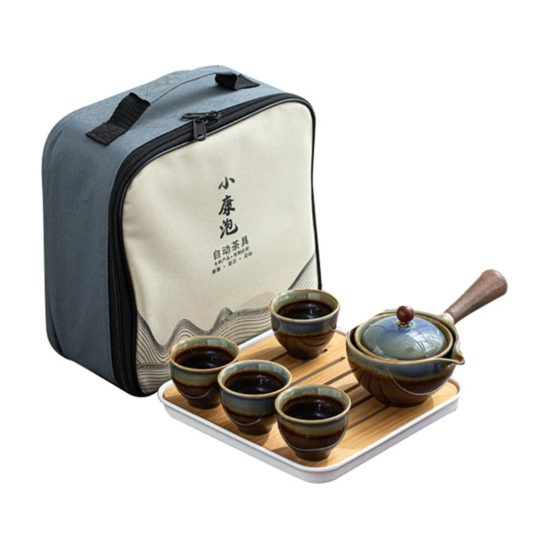 Porcelain Chinese Gongfu Tea Set Portable Teapot Set with 360 Rotation Tea Maker and Infuser Portable Gift B