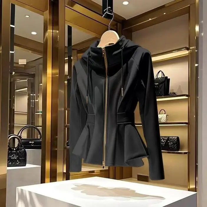 ファッション白フード付きコート女性春秋 2025 新しい高級ユニークなカジュアル韓国ジャケットパーカートレーナー服