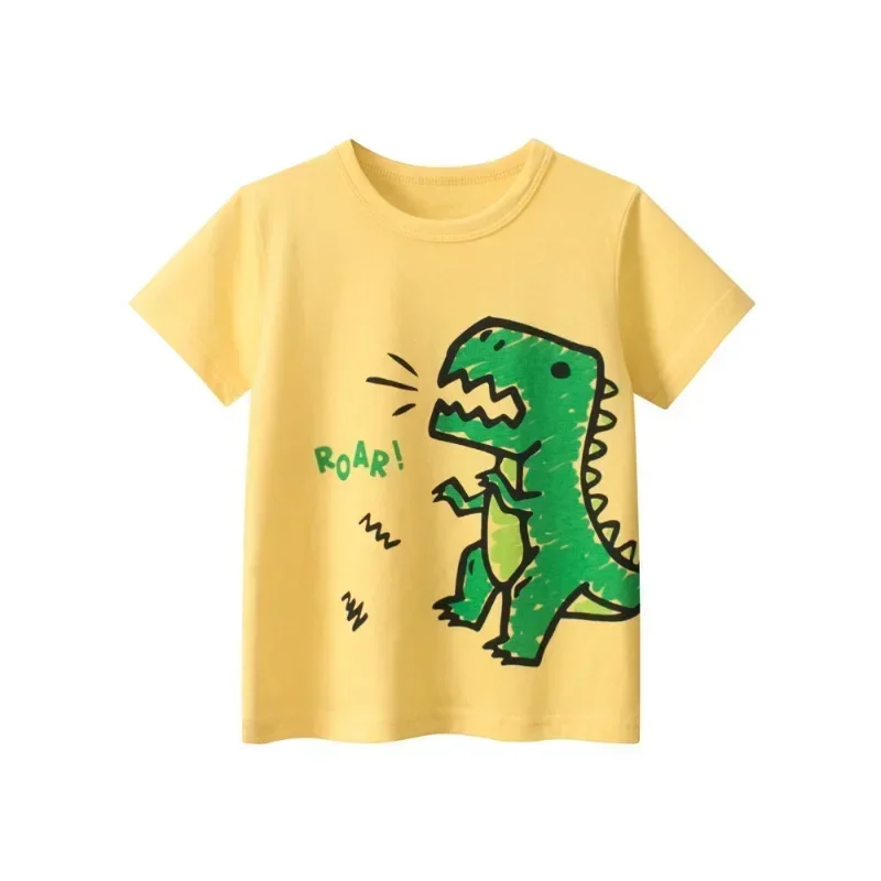 Cartoon Dinsaur Boys T-Shirts 2025 Summer New Children's Short Sleeve O-Neck Cotton Tee Shirt Kids Tops 2-10Y Dropshipping