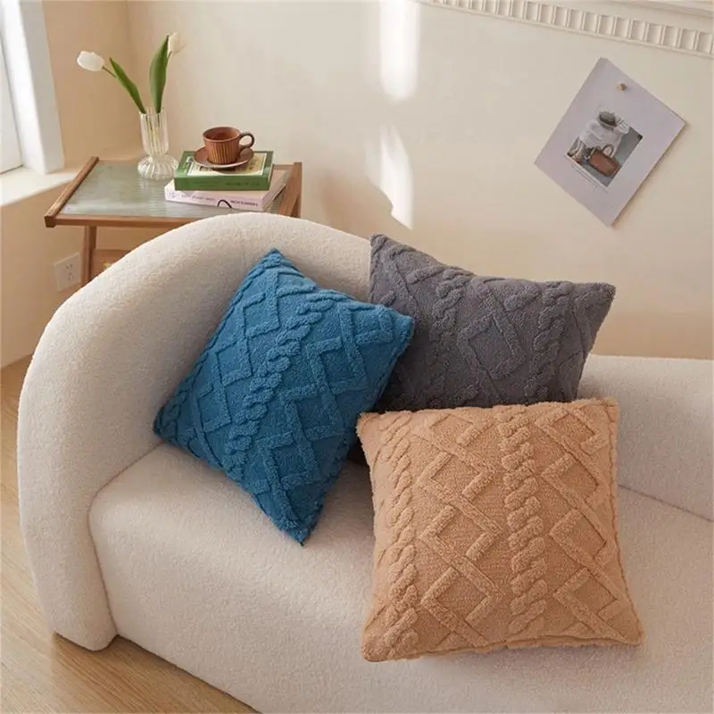 92MF Plushie Pillowcase Double Sided Plushie Pillow Cover Soft Geometrial Pattern Cushion Cover Enhances Sleep Experience