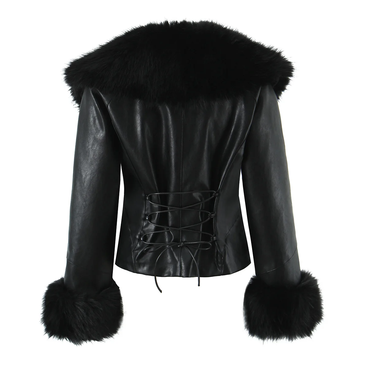 Elegant Fashionable Long Sleeve Jacket Coat Women's Polyester Fiber Double Breasted European Style Coat with Big Fur Collar