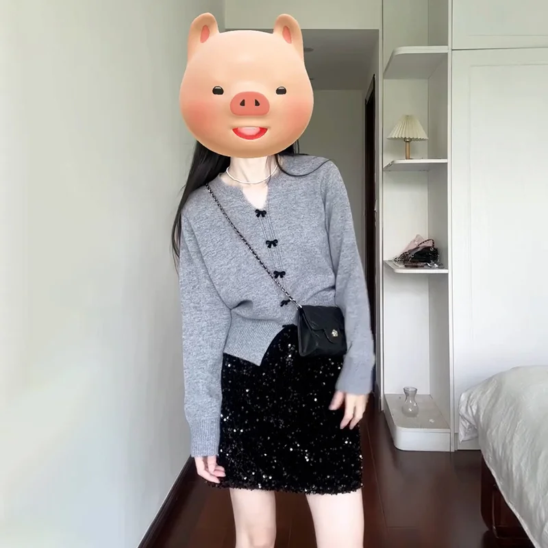 Sweaters Jumpers Womens Trendy Women'S Clothing Cotton Gothic Bat-Sleeve Drop-Shoulder Daily Festival Dark Style Slim-Fitting OL