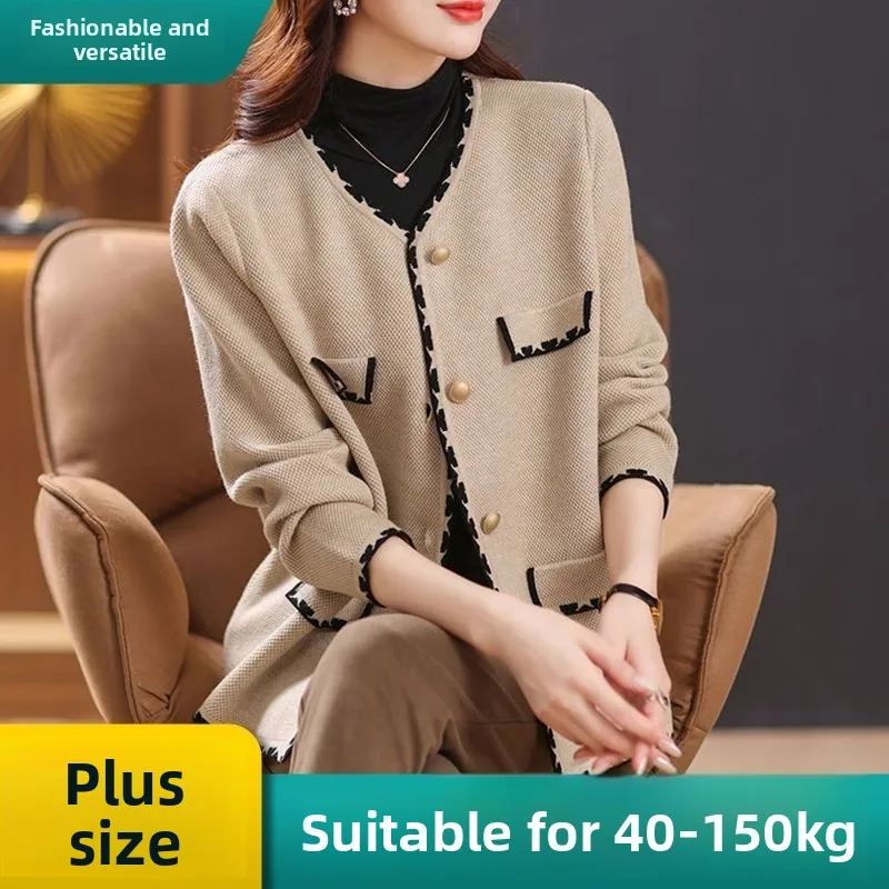 

plus Size Knitted Sweater Coat Thiened Casual Sle V-Ne Long Sve Women's Outerwear Spring Autumn New Arrival