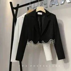 Chaqueta corta con borlas de diamantes para mujer, Blazer con diseño de temperamento de celebridad, Moda de Primavera y otoño, 2023