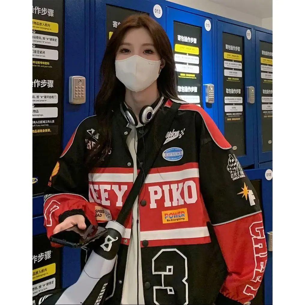 American letter printed personalized motorcycle baseball jacket street style racing jacket couple motorcycle suit women jacket